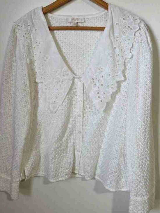 Tops - Womens Lace Collar Textured Long Sleeve Top